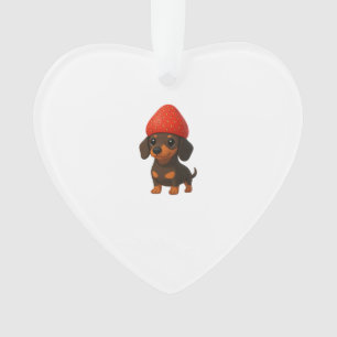 Ornamento Dachshund engraçado com morangos e chapéu frutado