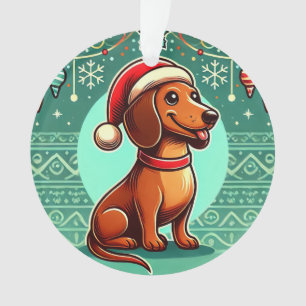 Ornamento Dachshund Festivo Vestindo Chapéu de Papai Noel