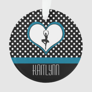 Ornamento Dançarino no coração azul - bolinhas preto e
