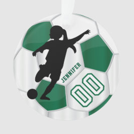 Ornamento Dark Green & White Personalize Girl Soccer Player