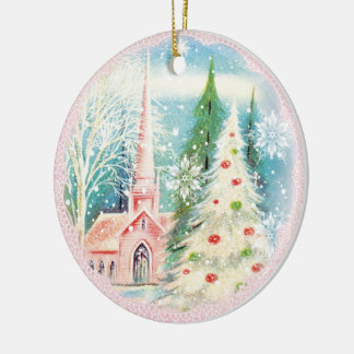 Ornamento das Férias de Natal da Igreja Retro Wint