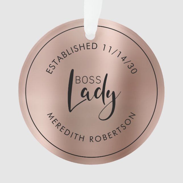 Ornamento Data de Fundação da Chefe Boss Lady em Dourado Ros (Frente)