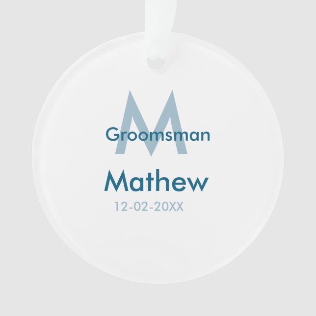 Ornamento data de letra do nome do padrinho de casamento azu (Frente)