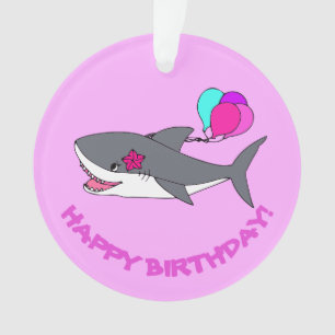 Ornamento de aniversário com tubarão fofo