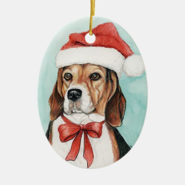 Ornamento de Arte Canina de Natal Beagle (Frente)