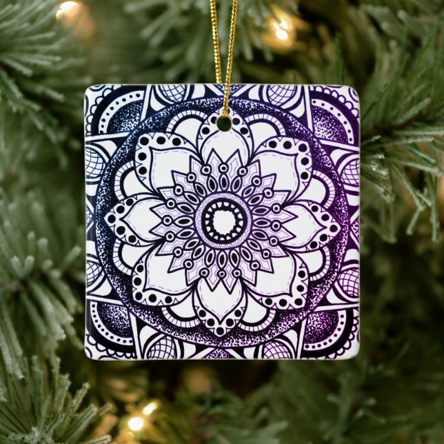 Ornamento de Arte de Mandala Roxo e Azul (Árvore)