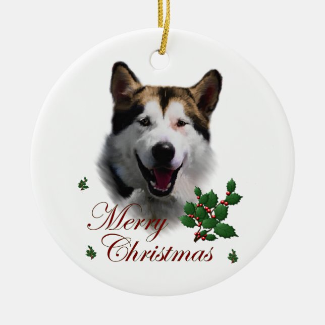 Ornamento de Arte de Natal do Alaska Malamute (Frente)
