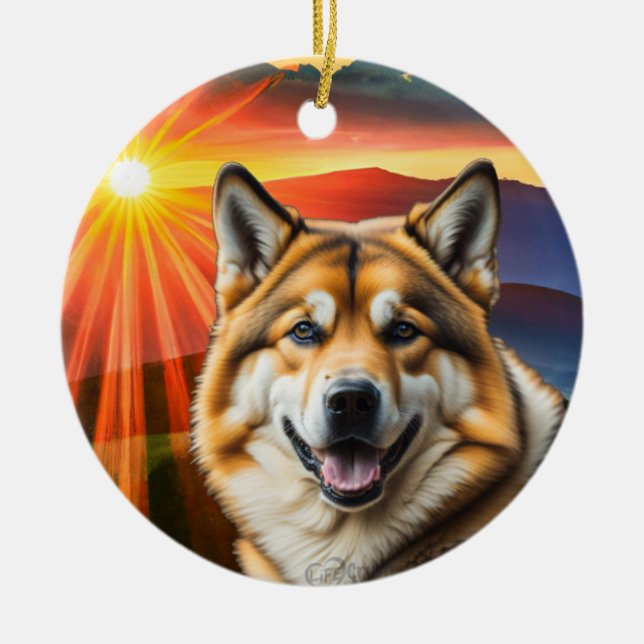 Ornamento de Árvore de Natal Akita Dog (Frente)