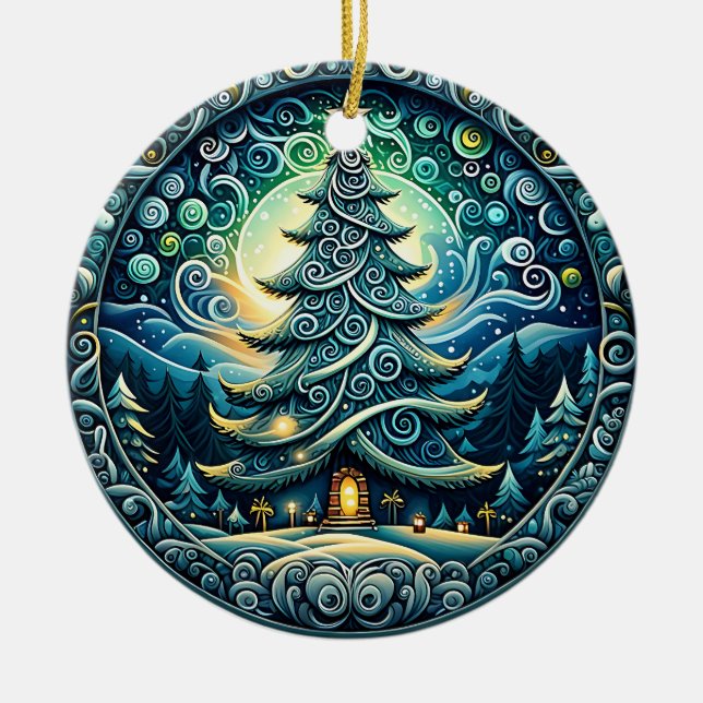 Ornamento de Árvore de Natal de Starry Whimsical N (Frente)