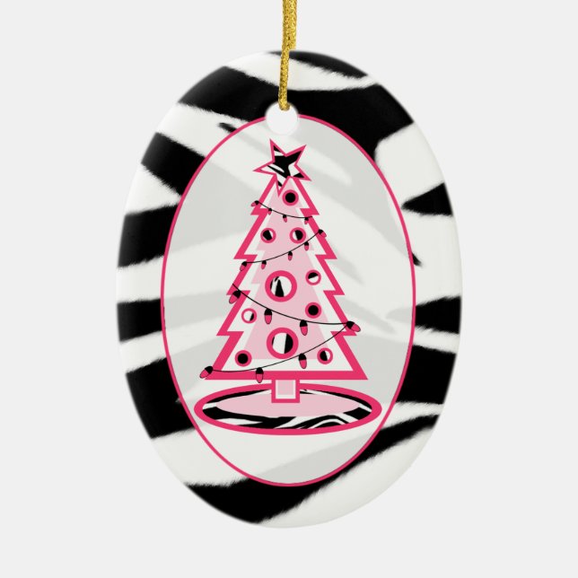Ornamento de Árvore de Natal Zebra Impressa e Rosa (Frente)