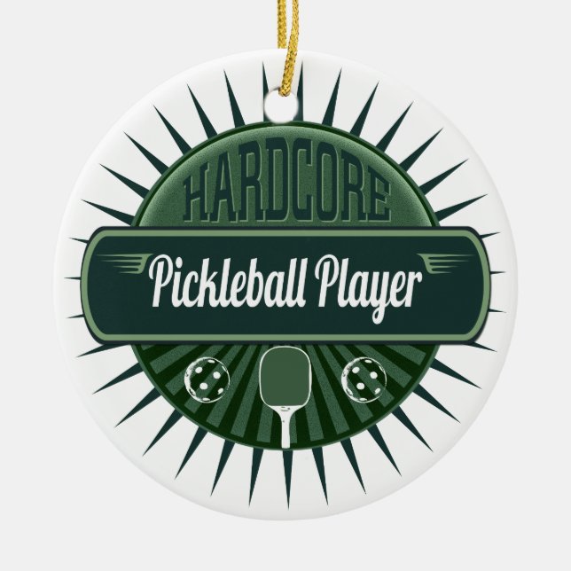 Ornamento de Árvore do Jogador de Pickleball Feliz (Frente)