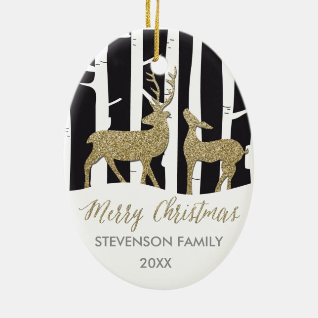 Ornamento de brilho dos cervos do ouro do Feliz (Verso)