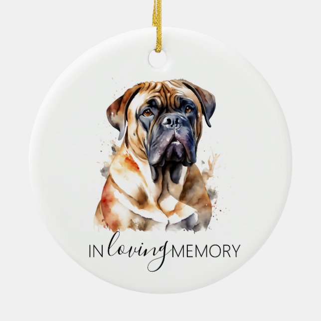 ornamento de Bullmastiff com aquarela memorial (Traseira)