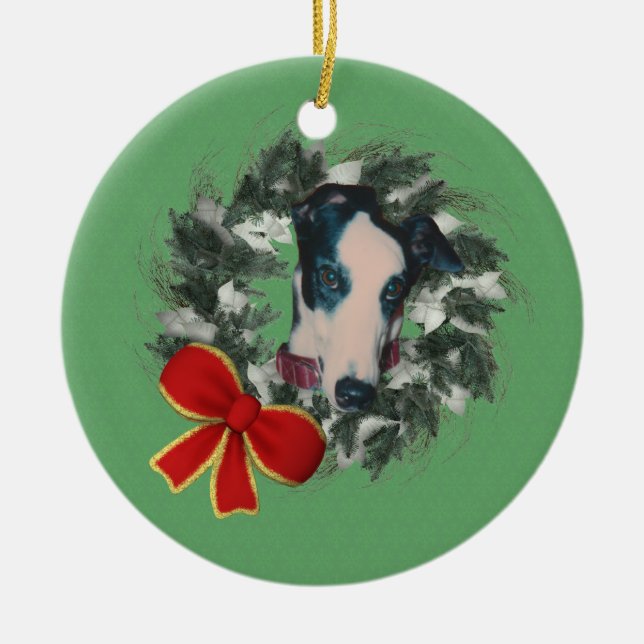 Ornamento de Cachorro Greyhound Wreath Holiday (Frente)