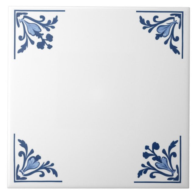 Ornamento de Canto Floral Simples Azul Branco Delf (Frente)