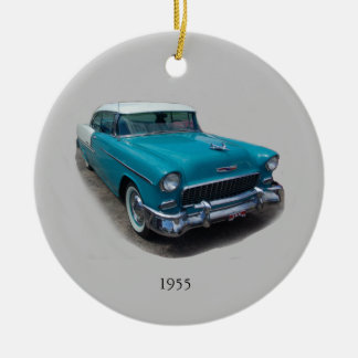 ornamento de carro clássico azul e branco em 1955