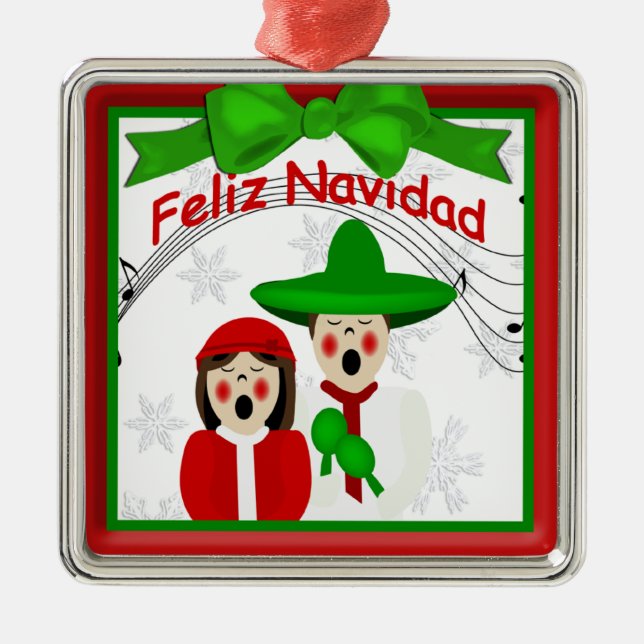 Ornamento de Casal de Carolers Mexicanos no Natal (Frente)