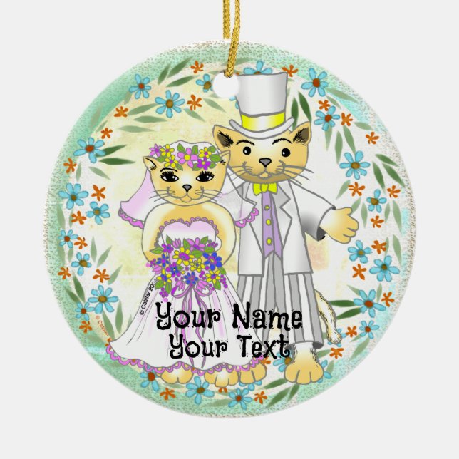 Ornamento de Casamento de Cat Bride e Groom (Frente)