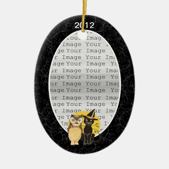 Ornamento de Casamento de Halloween de Cat & Owl (Frente)