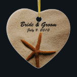 Ornamento de Casamento do Beach Serenity Keepsasaw<br><div class="desc">Sandy Beach e um ornamento de casamento de estrela do mar. Adicione sua foto de casamento.</div>