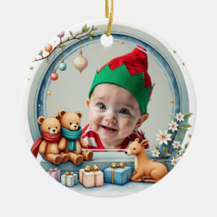 Ornamento De Cerâmica 1º Natal 2 lados, o ajudante mais doce do Papai No