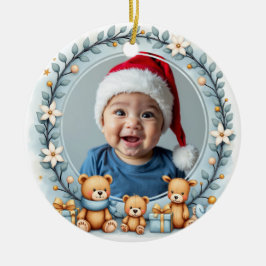 Ornamento De Cerâmica 1º Natal 2 lados Teddy Tidings