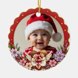 Ornamento De Cerâmica 1º Natal Adorno Dourado de Recordação 2 lados