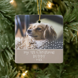 Ornamento De Cerâmica 1º Natal Cachorro Pet Foto Estrelas Lembrança