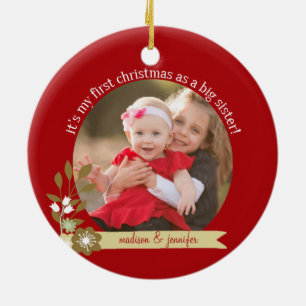 Ornamento De Cerâmica 1º Natal como Irmã Mais Velha foto/nome personaliz
