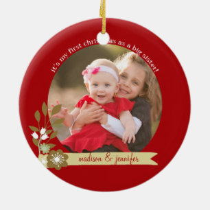 Ornamento De Cerâmica 1º Natal como Irmã Mais Velha foto/nome personaliz