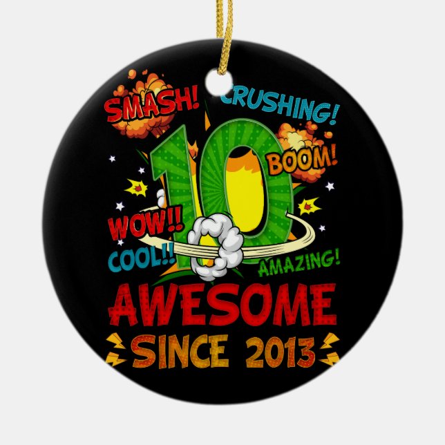 Ornamento De Cerâmica 10º Aniversário Estilo Comic Estilo Espetacular De (Frente)