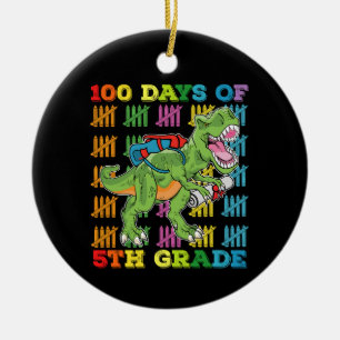 Ornamento De Cerâmica 100 Dias da Escola T Rex Dinossauro da 5ª Série