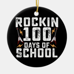 Ornamento De Cerâmica 100 Dias de Escola Rock Guitarra Vintage Rockin