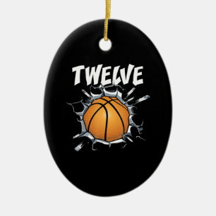 Ornamento De Cerâmica 12 De Festa de aniversário De Basquete De 12 Anos