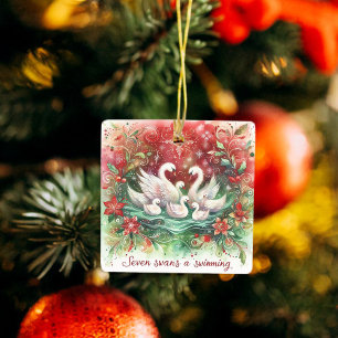 Ornamento De Cerâmica 12 dias de Natal Sete Cisnes a Nadar