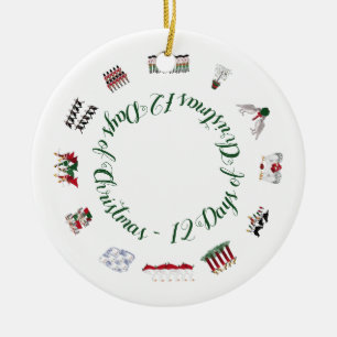 Ornamento De Cerâmica 12 dias do Natal em um círculo do vermelho e do