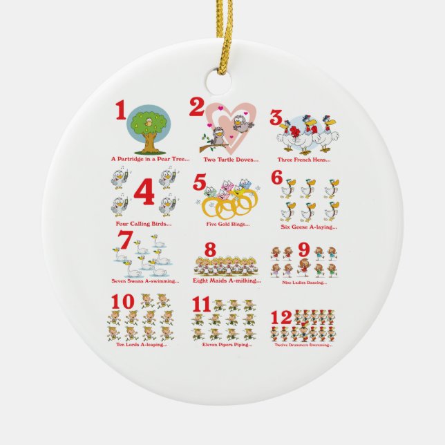Ornamento De Cerâmica 12 duodécimos dias de natal completos (Frente)