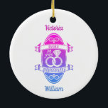 Ornamento De Cerâmica 14 anos de 14 de casamento tradicional de marfim<br><div class="desc">Você pode personalizar os nomes de marido e esposa. Se você quiser ajuda para personalizar este design, por favor, sinta-se à vontade para usar este botão de design, que está imediatamente abaixo deste texto. Um aniversário romântico de casamento projetado para pessoas celebrando 14 anos de casamento. Ivory é a prenda...</div>