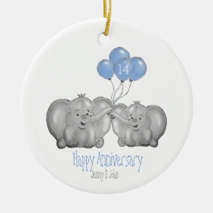 Ornamento De Cerâmica 14th ivory wedding anniversary elephant gift