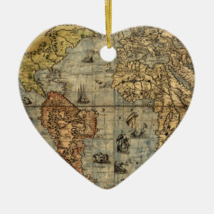 Ornamento De Cerâmica 1565 Mapa Antigo do Mundo de Forlani Cartografia V