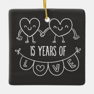 Ornamento De Cerâmica 15 Anniversário Gift Chalk Hearts