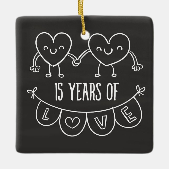 Ornamento De Cerâmica 15 Anniversário Gift Chalk Hearts (Frente)