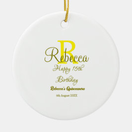 Ornamento De Cerâmica 15 Feliz Aniversário Amarelo Apelido Monograma Mod