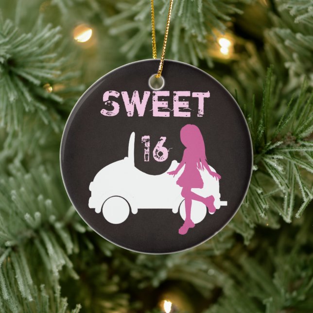 Ornamento De Cerâmica 16 Garota e carro personalizados - Rosa, Castanho (Árvore)