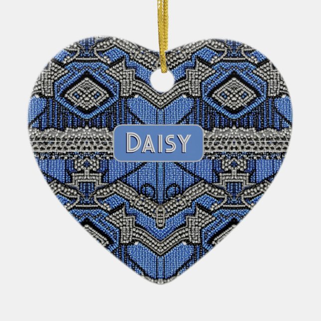 Ornamento De Cerâmica 1920 Art Deco Blue & Silver miçanga - adicionar no (Frente)