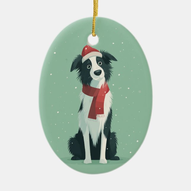 Ornamento De Cerâmica 1950 Christmas Border Collie (Frente)