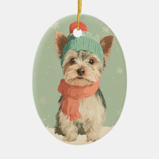 Ornamento De Cerâmica 1950 Christmas Yorkie (Frente)