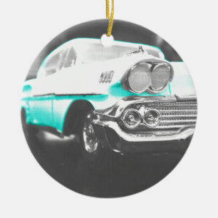 Ornamento De Cerâmica 1958 Chevy Impala - carro clássico azul brilhante