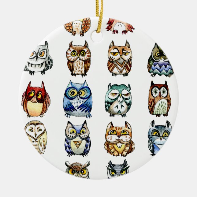 Ornamento De Cerâmica 19Owls e 1Cat (Frente)