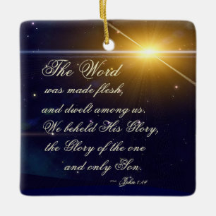 Ornamento De Cerâmica 1:14 de John a palavra foi feita a carne, verso da